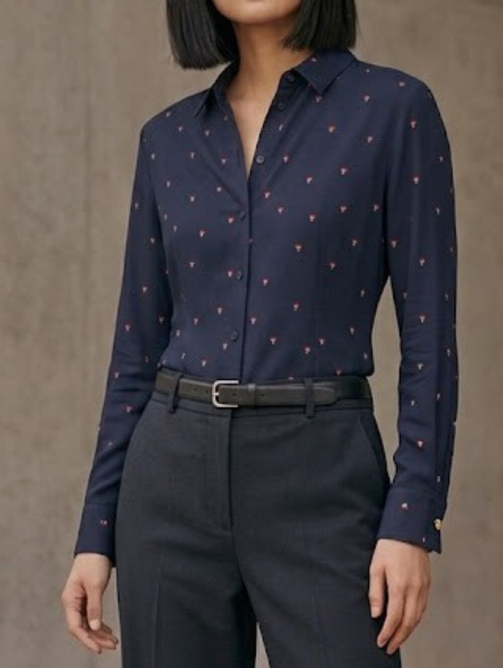 Printed Navy Stretch Dress Shirt